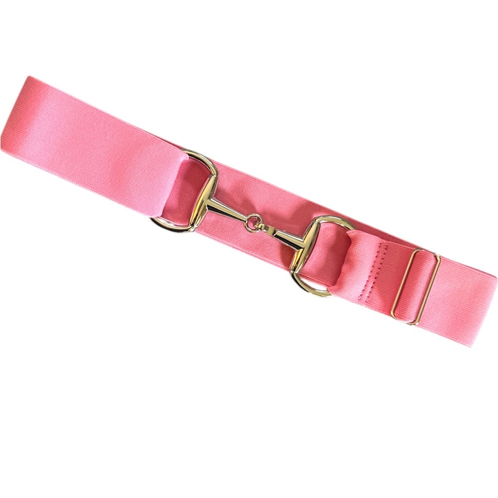 NEW Equestrian Elastic Snaffle Bit Belt - Bright Pink with silver bit buckle